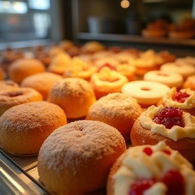 Variety of pastries displayed at The Entrance Cafe